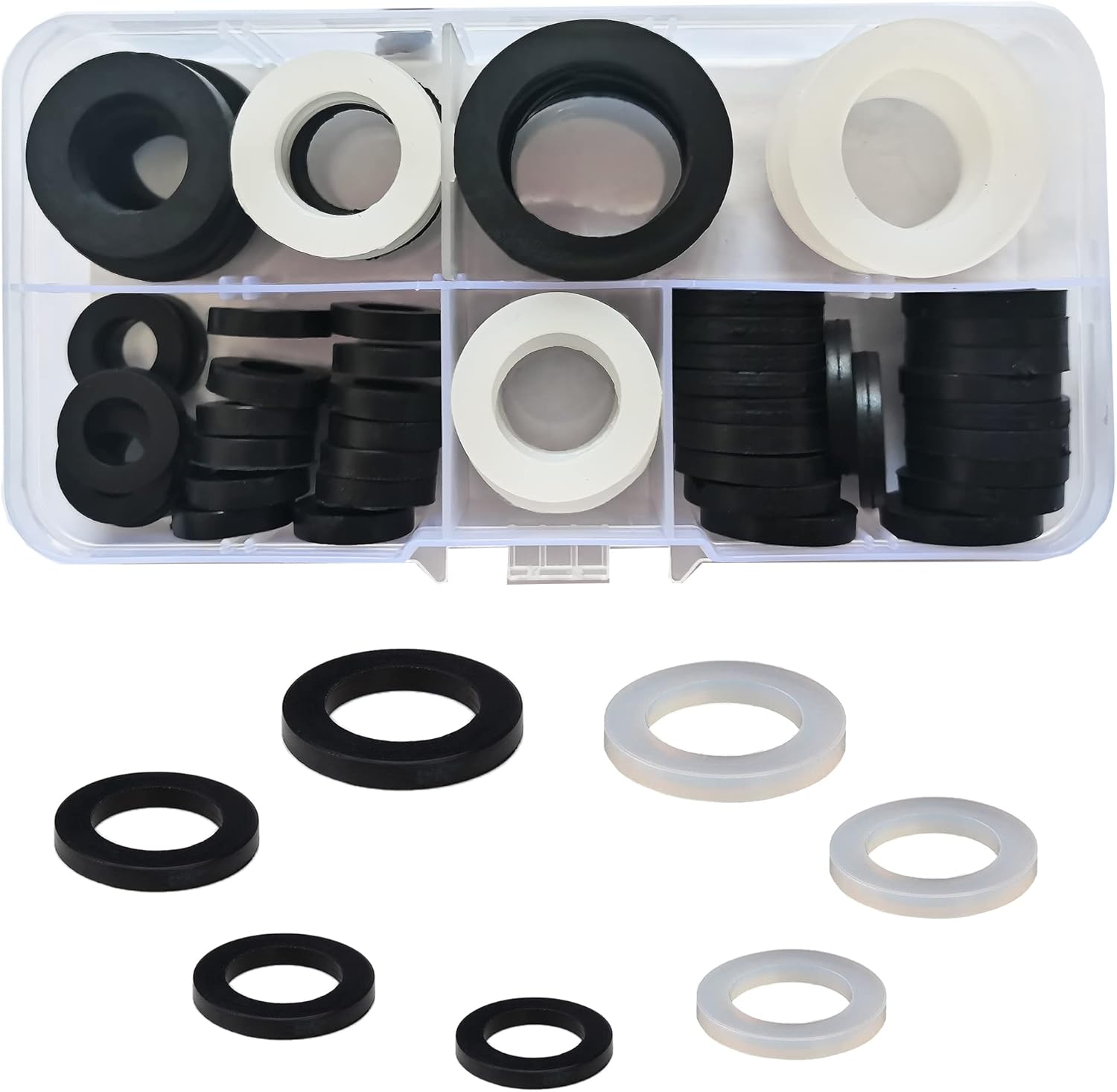 70 Pcs Shower Hose Rubber Washers 15/19/24/31mm Flat Gasket Sealing Ring for Shower Head Flexible Pipe Bath Bathroom Valve Washer Seal O Rings Black/White