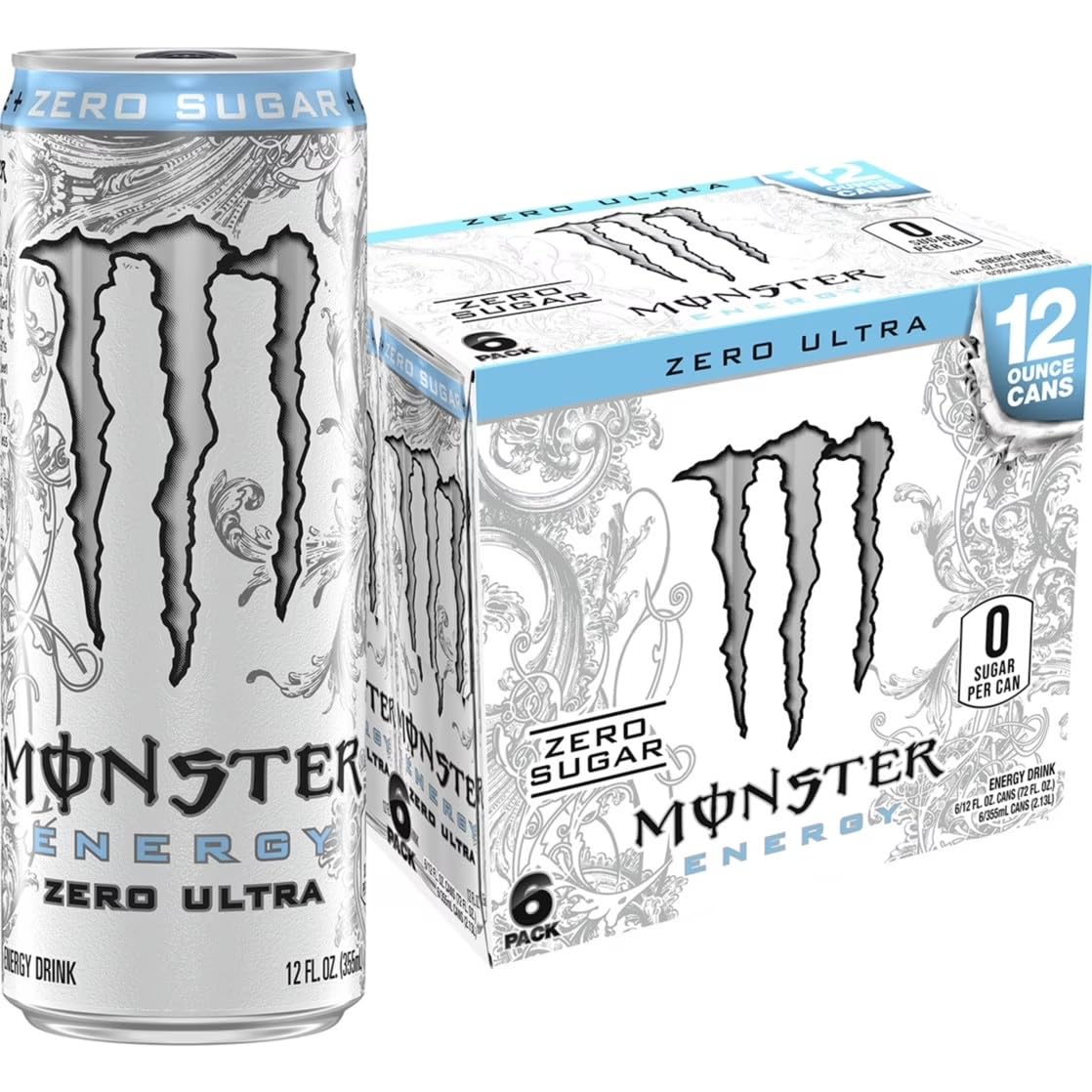Monstar Energy, Zero Ultra, Sugar Free Energy Drink, 6 Pack - 12 Fl Oz