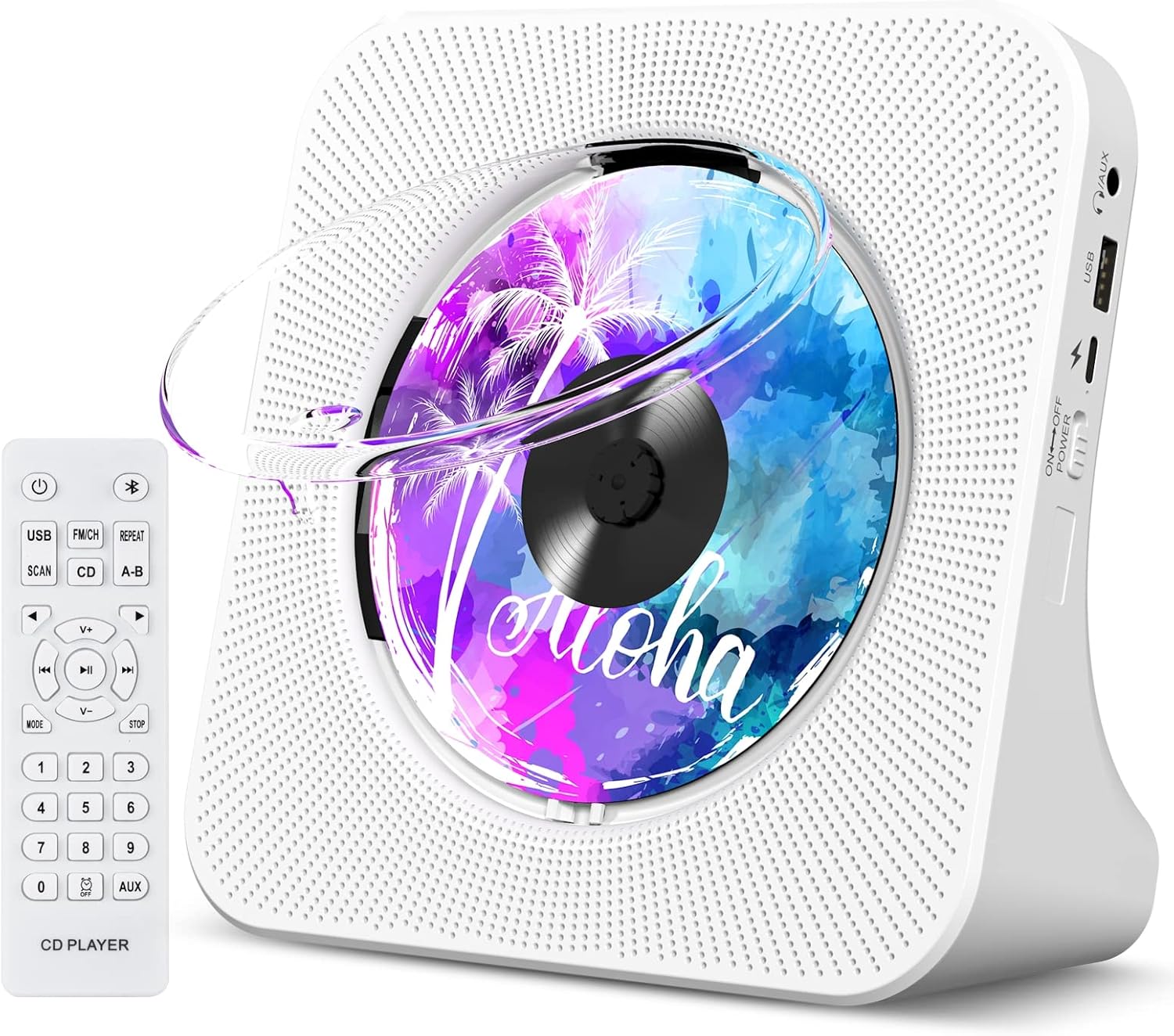 Portable CD Player with Bluetooth, Gueray Desktop CD Players for Home, Bulit-in Double HiFi Speakers, AUX&Headphone Jack, FM Radio Boombox with Remote Control, USB Port,LCD Display