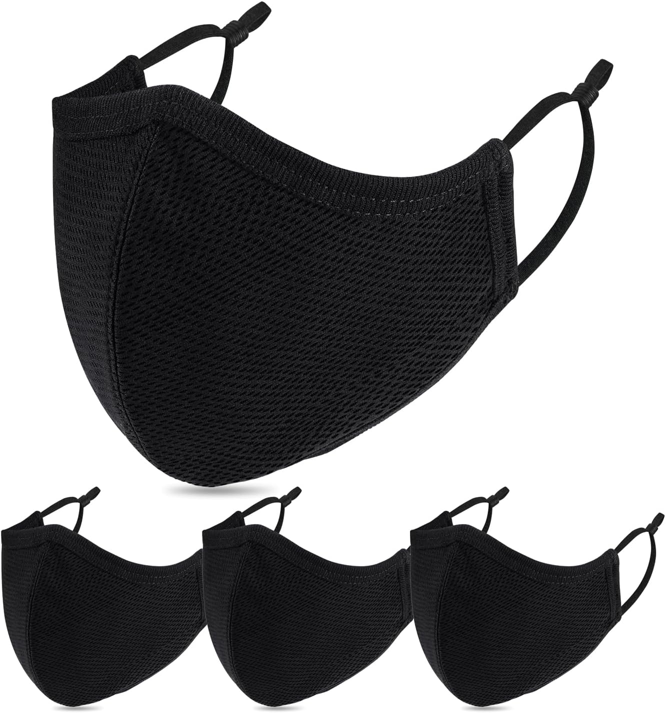 Black Cloth Face Mask,3 Ply BB-9201 Material, Reusable Fabric Washable for Men Women Adult Large Pack 6