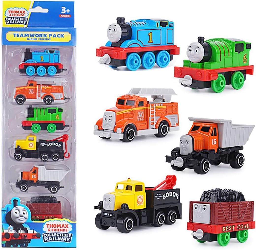 LKNBIF Thomas Push and Go Friction Powered Vehicle Set - 6PCS Educational Model Cars for Boys and Girls