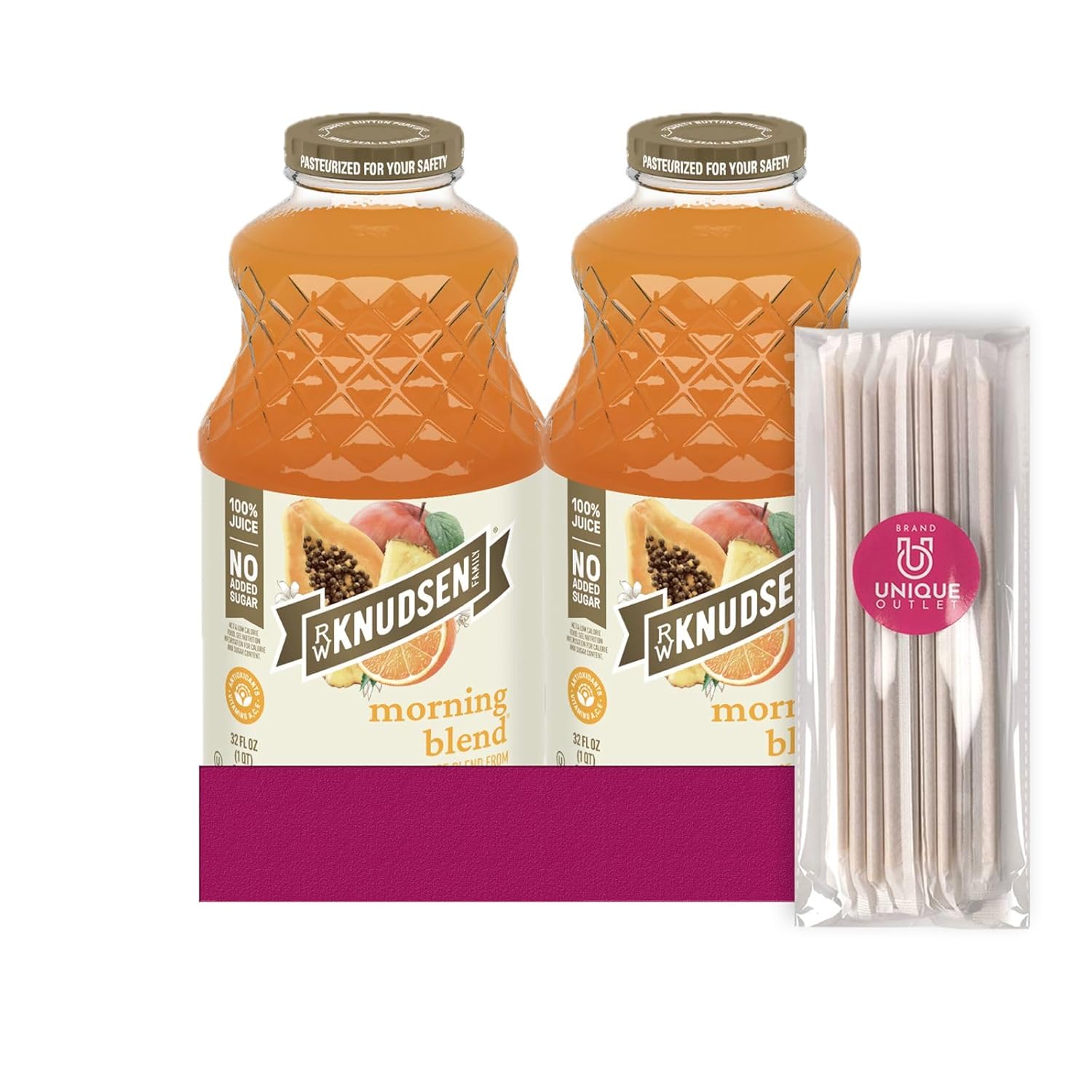 R.W. Knudsen 2-Pack Morning Blend Fruit Juice 32 fl oz Glass Bottle + 1 Utility Freebie by Unique Outlet