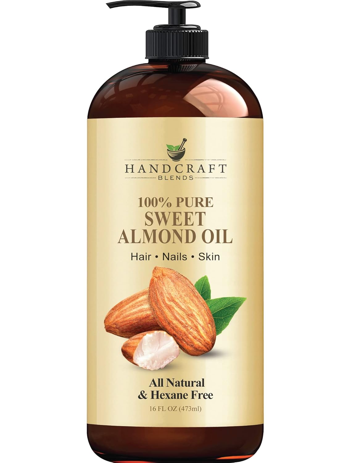 Handcraft Blends Sweet Almond Oil - 16 Fl Oz - 100% Pure and Natural - Premium Grade Carrier Oil for Skin and Hair - Hair and Body - Massage - Hexane-Free