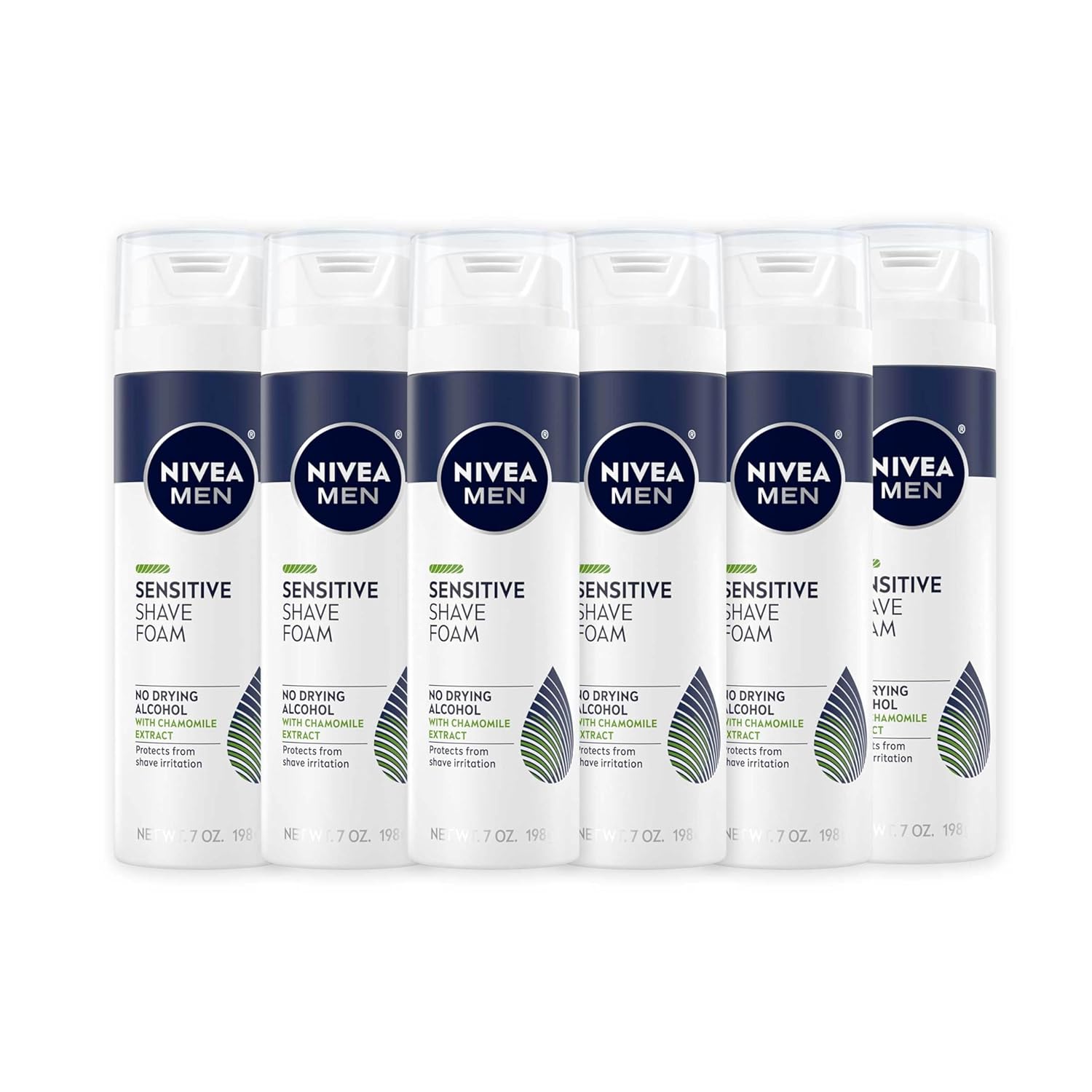 NIVEA MEN Sensitive Shave Foam with Vitamin E, Soothing Chamomile and Witch Hazel Extracts, 6 Pack of 7 Oz Cans