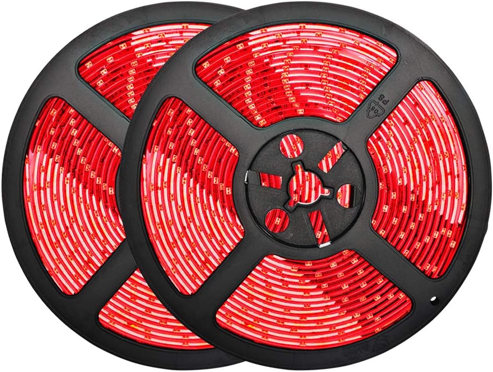 32.8ft Red LED Strip Lights, Waterproof IP65 Led Strip SMD2835 Dimmable 600LEDs 12V Red LED Strip Cuttable Under Cabinet, Car, Bar, Bedroom, Red LED Lights Holiday Decoration Lighting LED Tape 2 Rolls