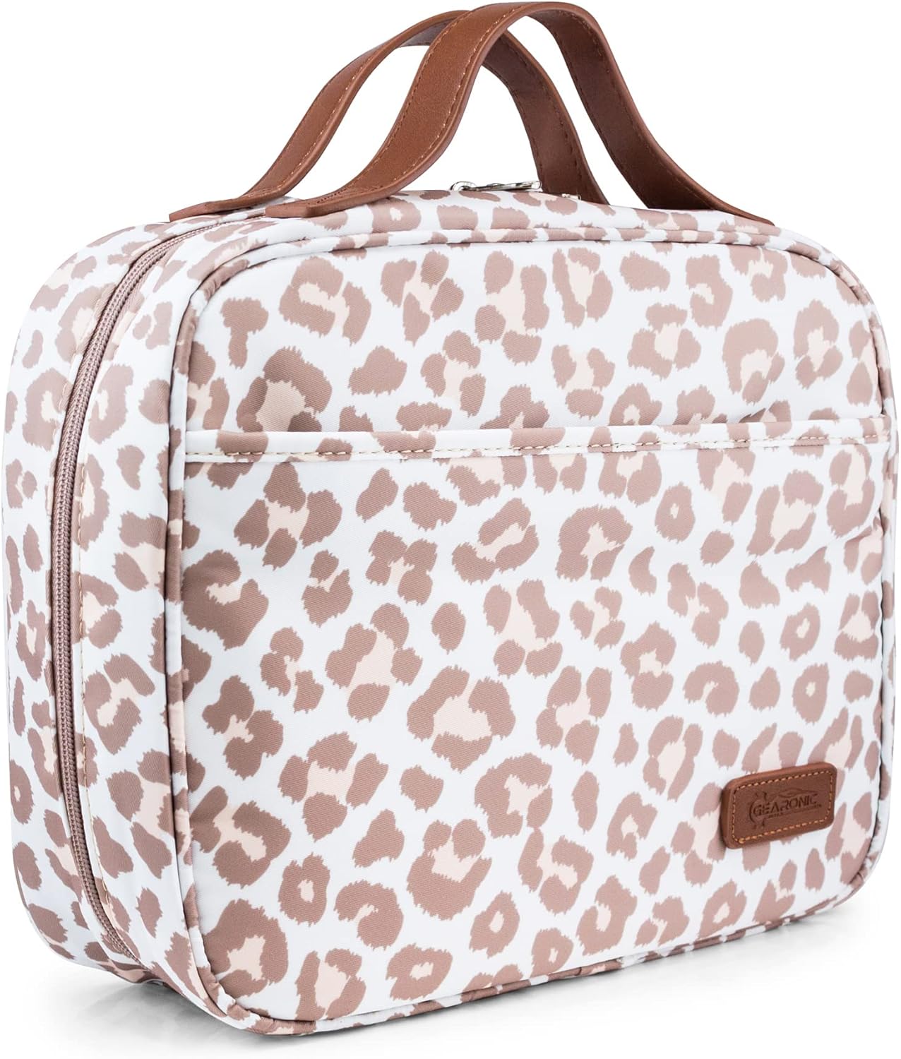 GEARONIC Large Toiletry Bag Travel Organizer with Hanging Hook, Water-resistant Makeup Cosmetic Bag Travel Case for Accessories, Shampoo, Toiletries, Personal Hygiene Items- Leopard