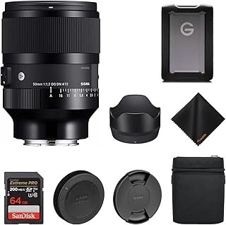 Sigma 50mm f1.2 DG DN Full Frame Art Lens for Sony E Mount with SanDisk 64GB Extreme PRO SDXC Memory Card, Waith Microfiber Cleaning Cloth and SanDisk 1TB G-Drive USB-C Gen 1 Hard Drive (Bundle Set)