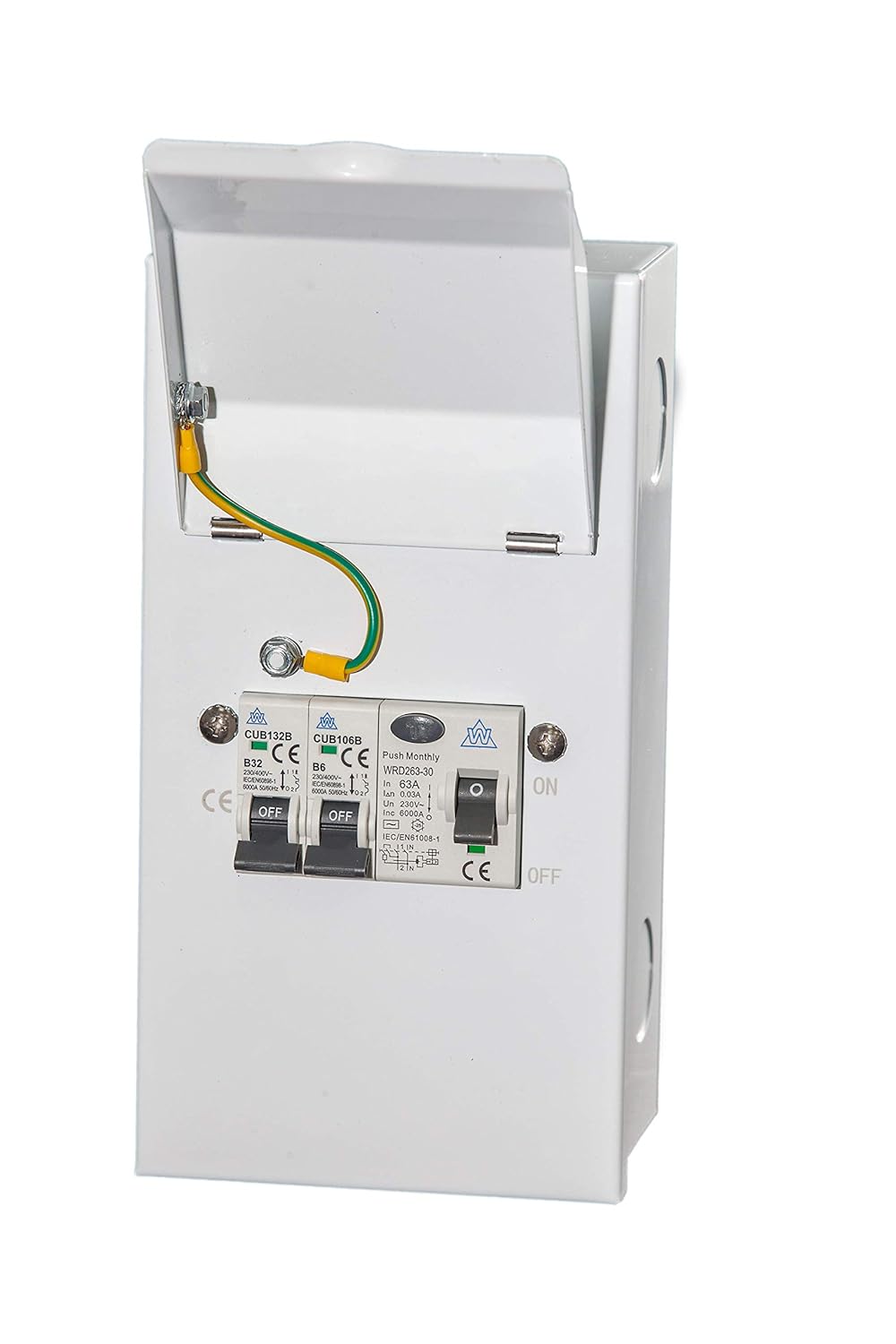 Metal Garage Mini Consumer Unit c/w 63a RCD and 2 MCBs (6a+16a) | Ideal for Sheds & Workshops