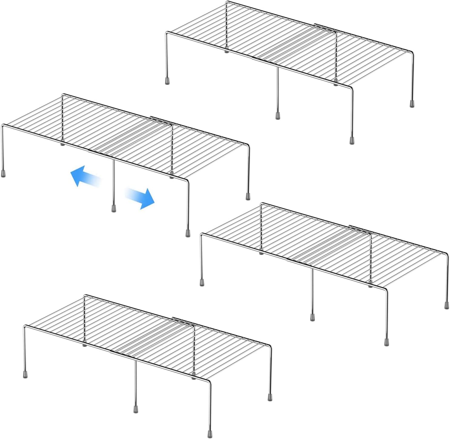 ARCCI Expandable Cabinet Wire Shelf Rack Set of 4, Adjustable Kitchen Cabinet Organizer Storage Shelves, Plate Wire Shelf Organizer for Kitchen Cabinets, Cupboard, Freezer, Bathroom, Chrome