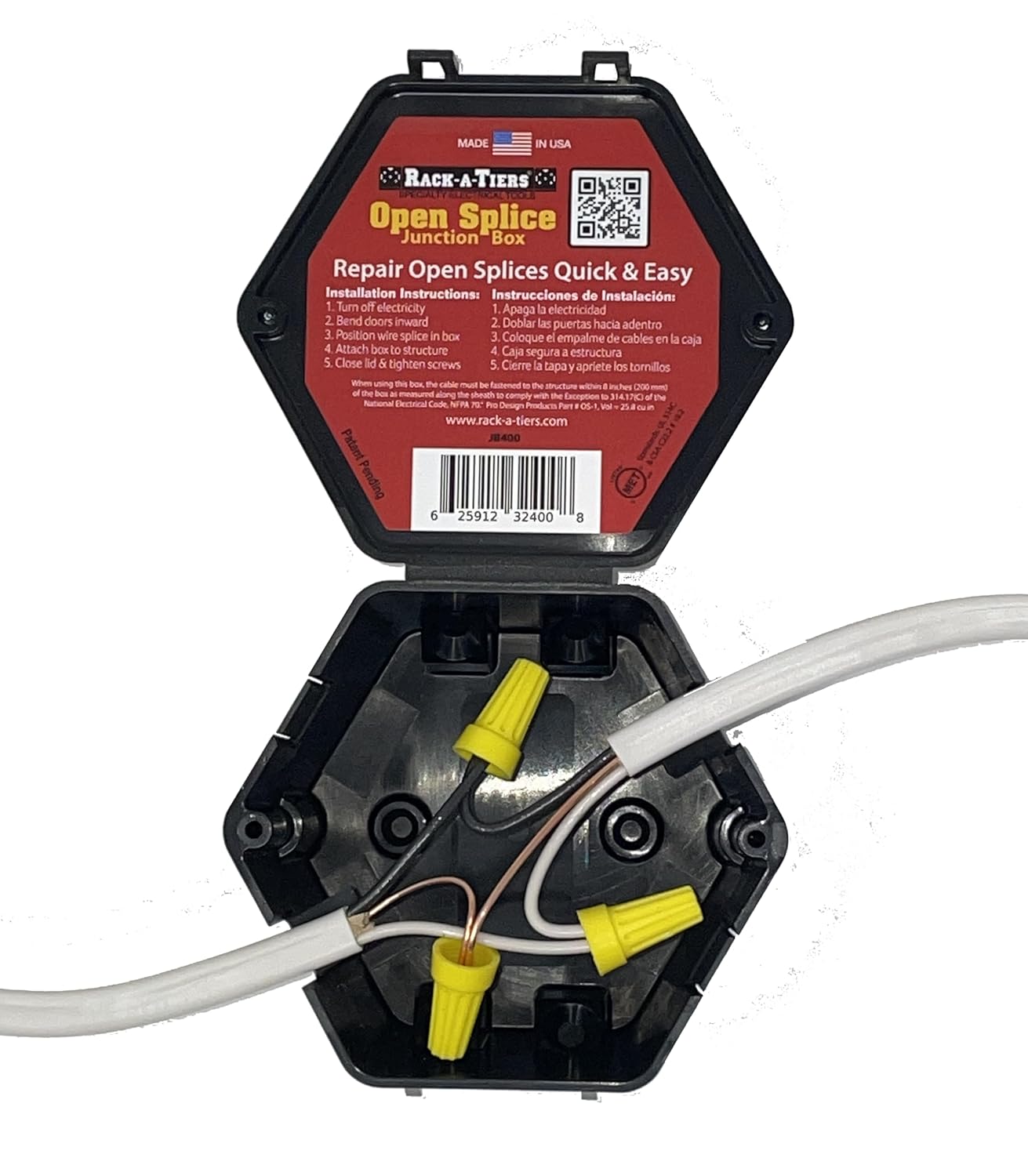 Rack-A-Tiers Open Splice Junction Box - Single, 5 Second Installation, Repair Open Splices
