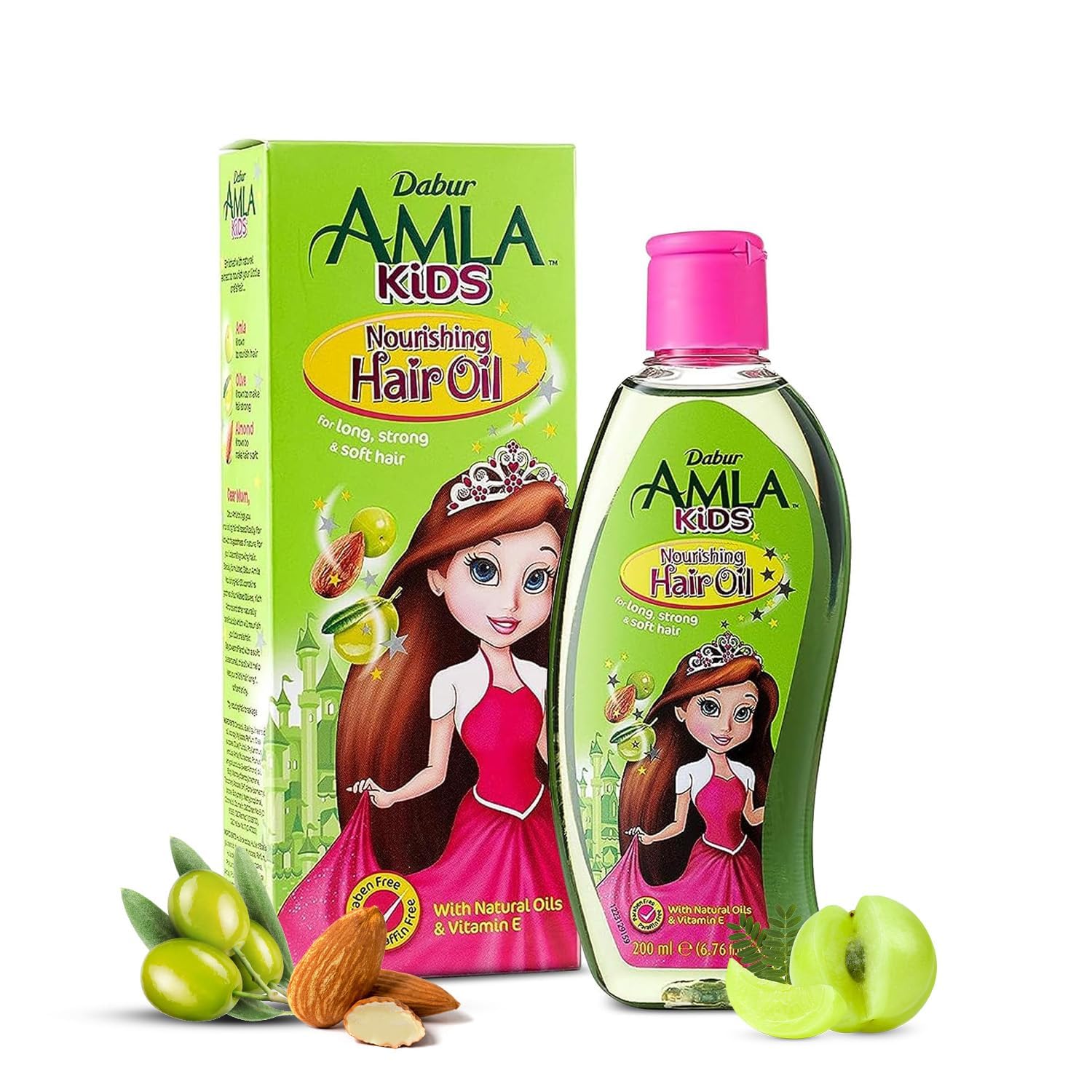 Dabur Hair Nourishing Oil for Kids - 100% Natural Formula - Enriched with Amla, Olive, and Almond - Promotes Long, Strong, Healthy Hair - 200 ML - Pack of 1