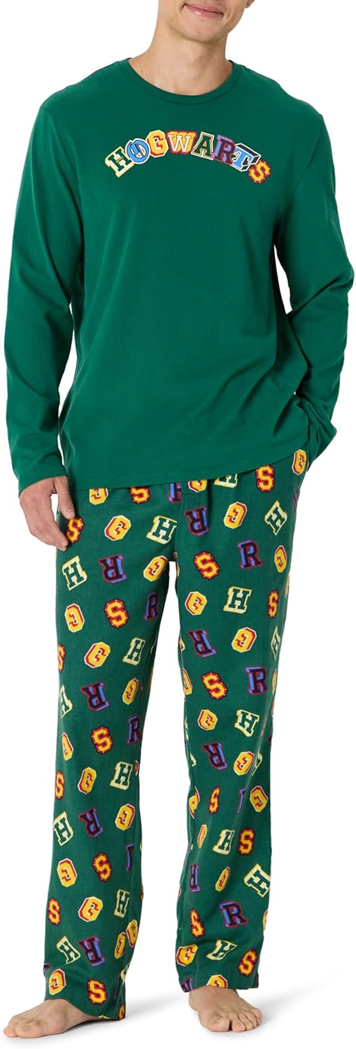 Amazon Essentials Men's Flannel Pant and Long-Sleeve T-Shirt Pajama Set