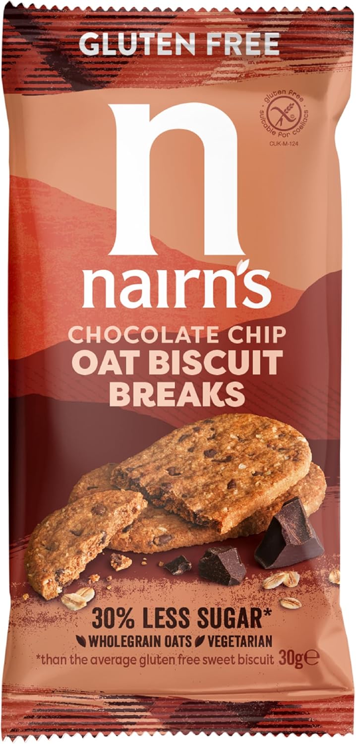 Nairn’s Gluten Free Chocolate Chip Oat Biscuit Breaks, Pack of 48 (3 Biscuits Per Pack)