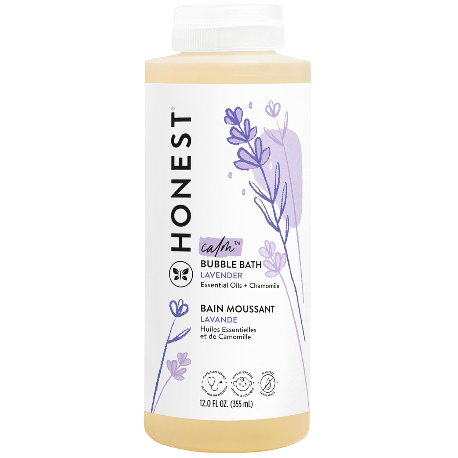Honest Calming Lavender Hypoallergenic Bubble Bath with Naturally Derived Botanicals, Dreamy Lavender, 12 Fluid Ounce