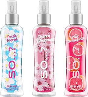 So…? Body Mist Kit for Women - 3 Pc Kit 3.5oz Fresh Floral Body Mist, 3.5oz Cherry Blossom Body Mist, 3.5oz Pink Grapefruit Body Mist