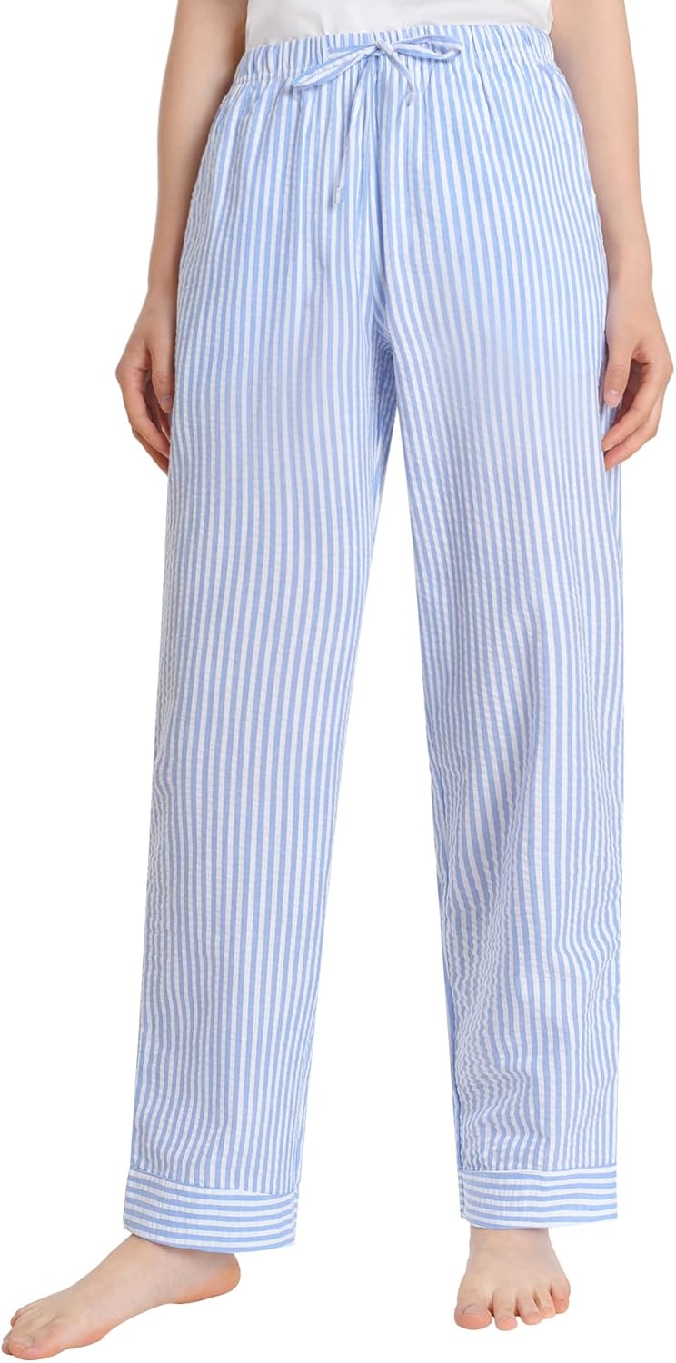 Latuza Women's Petite Seersucker Pajama Pants Cotton Pj Lounge Bottoms