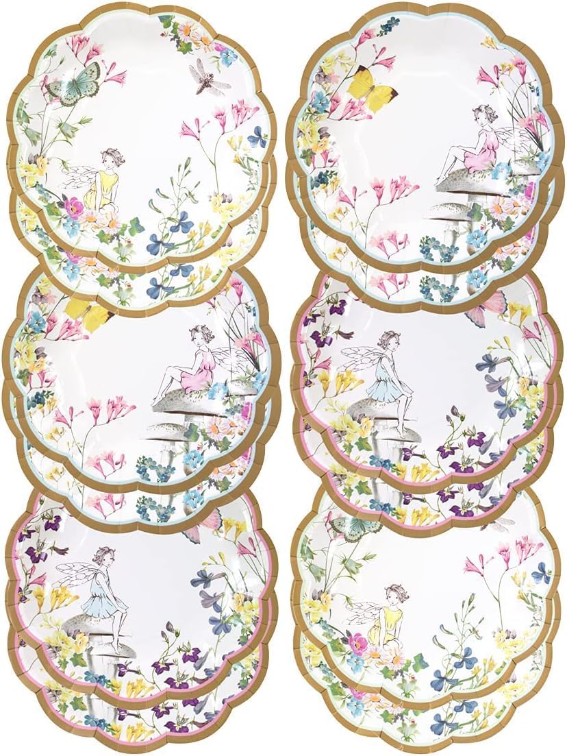 Talking Tables Fairy Paper Plates-Pack of 12 | Flowers and Butterflies Design | for Girls Birthday Party Supplies, Baby Shower, Cute and Pretty, FAIRYPLATES