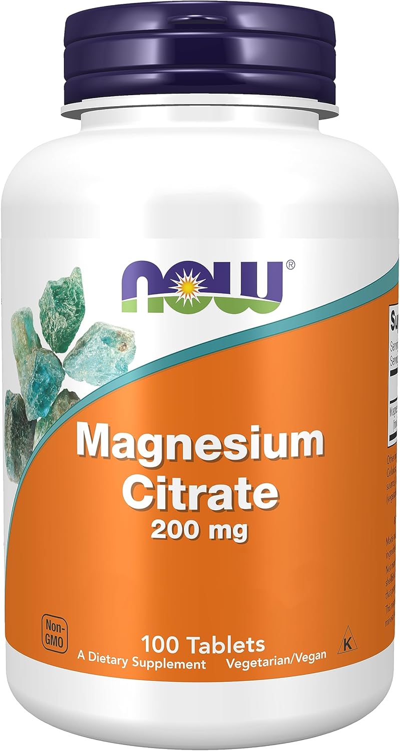 Now Foods, Magnesium Citrate, 200mg Magnesium, 100 Vegan Tablets, Lab-Tested, Vegetarian, Gluten Free, Soy Free, Non-GMO