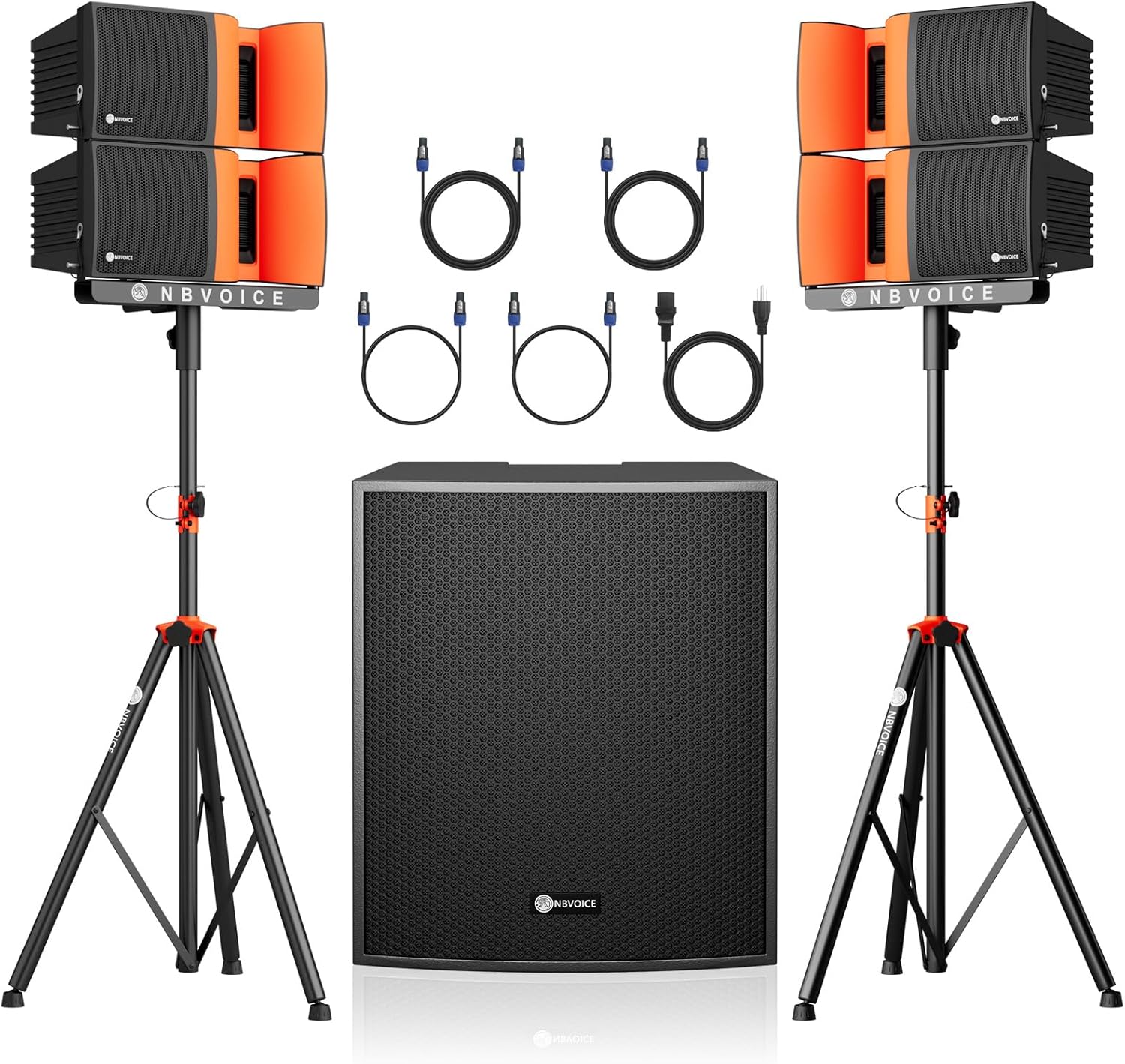 18-Inch 4000W P.M.P.O Stereo PA Speaker System with Bluetooth/USB/Remote, Includes 4 Line Array Speakers, 1 Active Subwoofer, 2 Tripods - Perfect for DJ, Parties, Weddings, and Events