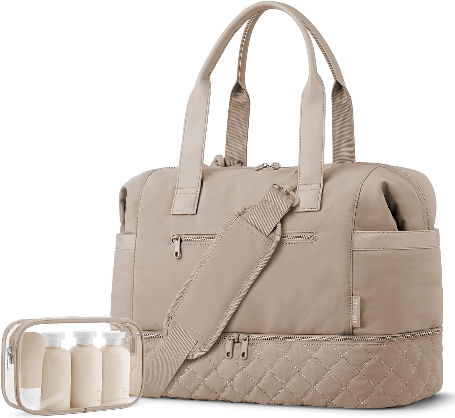 ETRONIK Weekender Bags for Women Travel, Personal Item Bag with Shoe Compartment, Carry On Overnight Bag with Wet Pocket, Gym Duffel Bag for Travel, Sports, Weekend, Hospital Camel