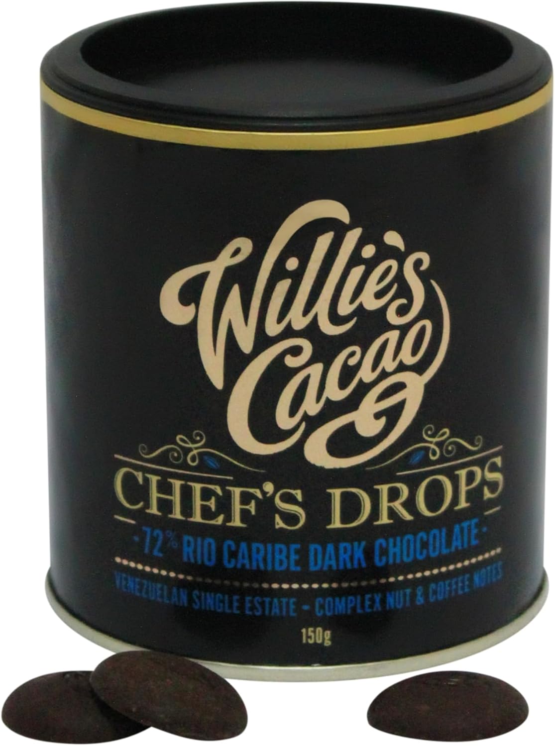 Willie's Cacao - Couverture Chocolate - Chef's Drops Rio Caribe 72% Dark chocolate - 150g x 6 - Coffee, nutty notes - For cooking & baking - Vegan