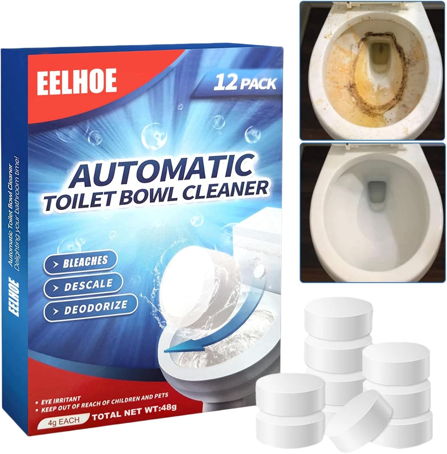 12PCS Toilet Cleaner,Toilet Cleaner Tablets,Toilet Descaler Heavy Duty,Toilet Bowl Cleaner Tablets,Toilet Limescale Remover,Strong Toilet Cleaner for Stains,Tablets Toilet Freshener,Toilet Cleaning