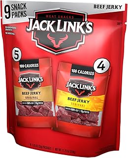 Jack Link's Beef Jerky Variety Pack – Includes Original and Teriyaki Jerky, Bulk Proetin Snack Pack, Good Source of Protein, Meat Snacks Made with 100% Beef, Individual Bags – 1.25 Oz (Pack of 9)