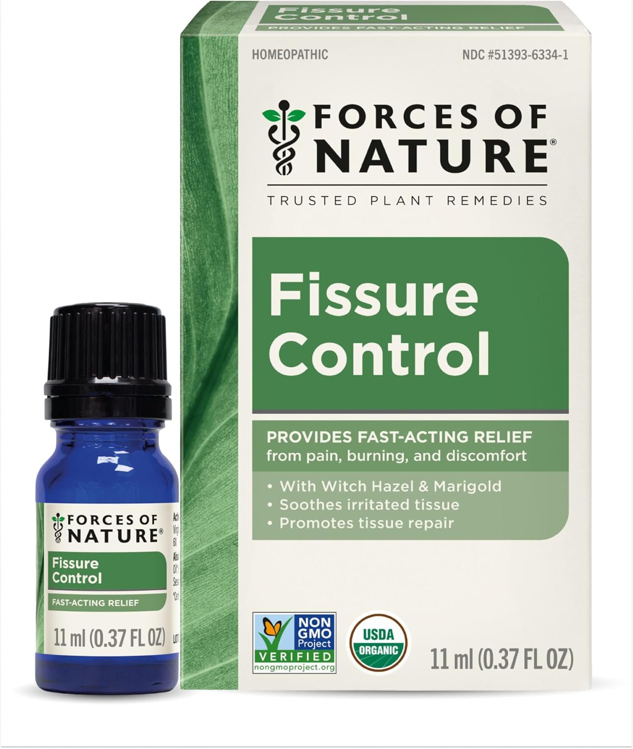 Forces of Nature Fissure Control, Organic Homeopathic Treatment with Witch Hazel for Anal Fissures, Hemorrhoid Related Irritation & Discomfort, Fast, Natural Topical Relief, 0.37 FL OZ