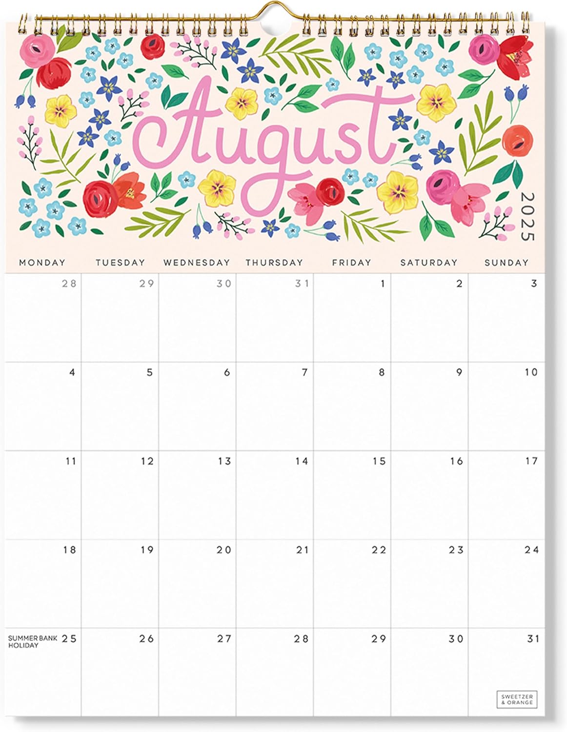 S&O Five Color Floral Wall Calendar from July 2025-Dec 2026 - Tear-Off Monthly Calendar - 18 Month Academic Wall Planner - Hanging Organizer to Track Anniversaries & Appointments - 13.5"x10.5”in