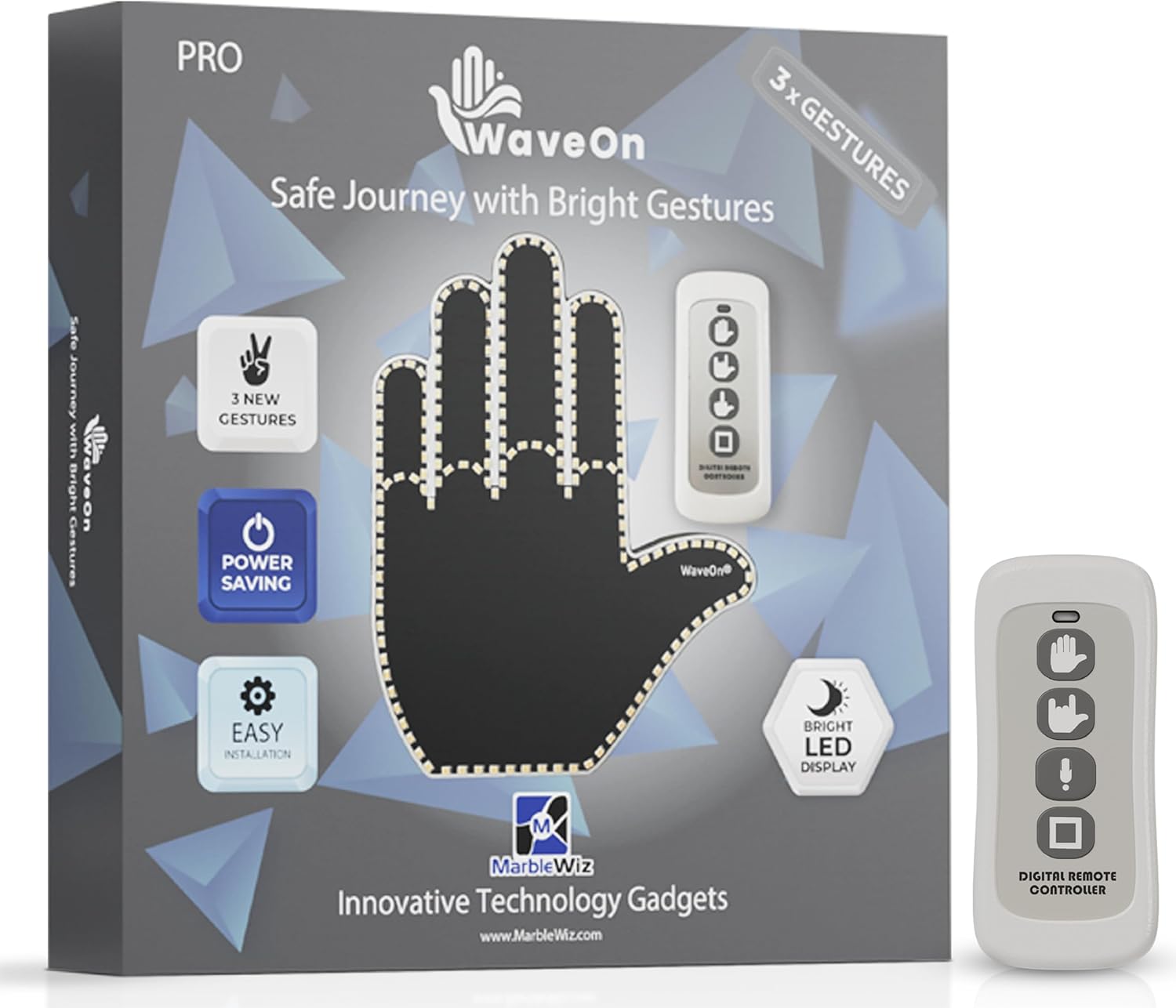 WaveOn Pro 3 New Gestures Fun Finger Car Light with Remote | Glogesture Led Hand Sign for Car | Vehicle Electronics Gadget | Ideal Gifted Truck Accessories, Car Accessories for Men & Women