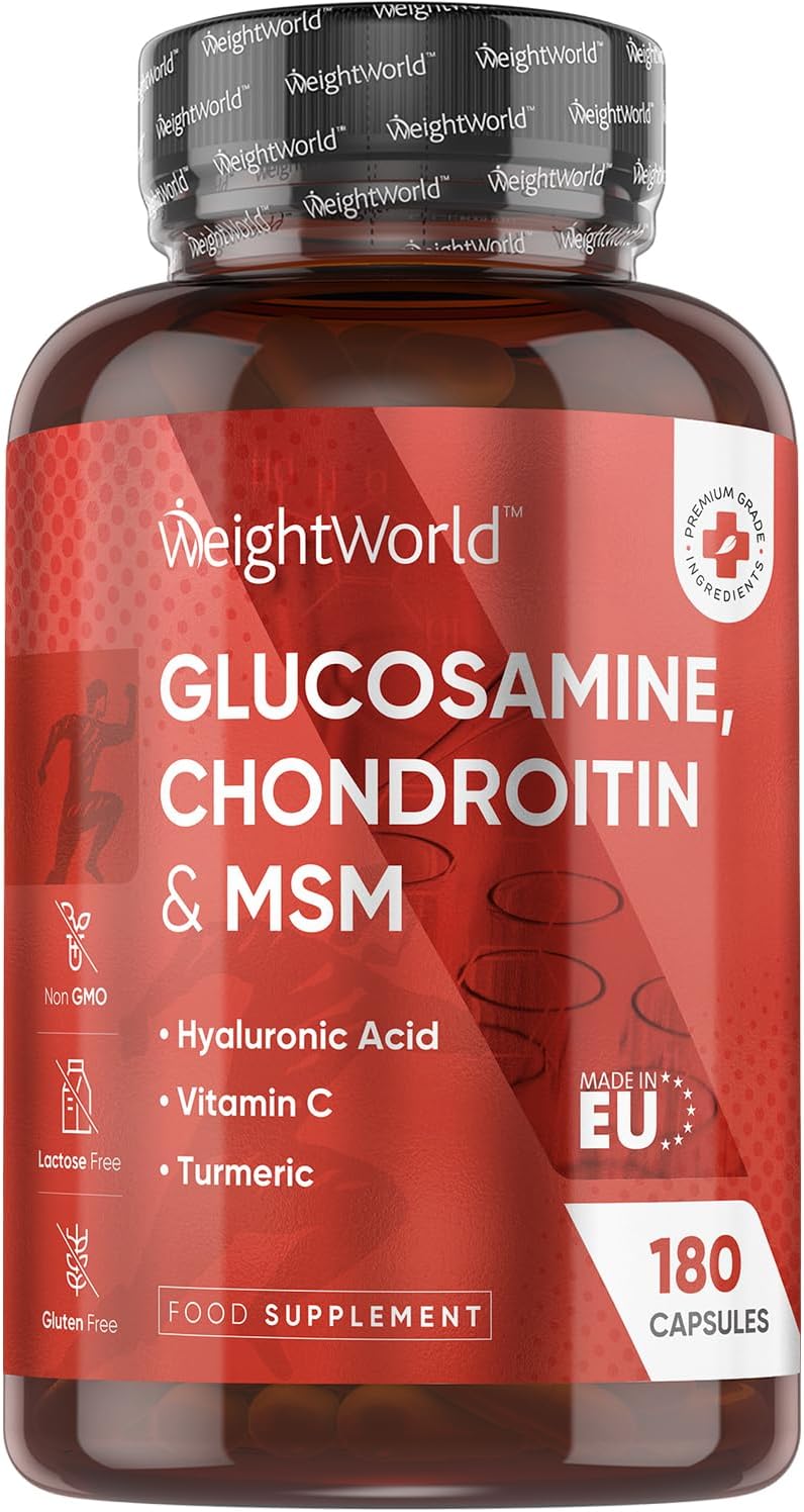 Glucosamine and Chondroitin Supplement - 180 Capsules - Upto 6 Months Supply - Glucosamine & Chondroitin Complex with Hyaluronic Acid, MSM, Vitamin C & Turmeric