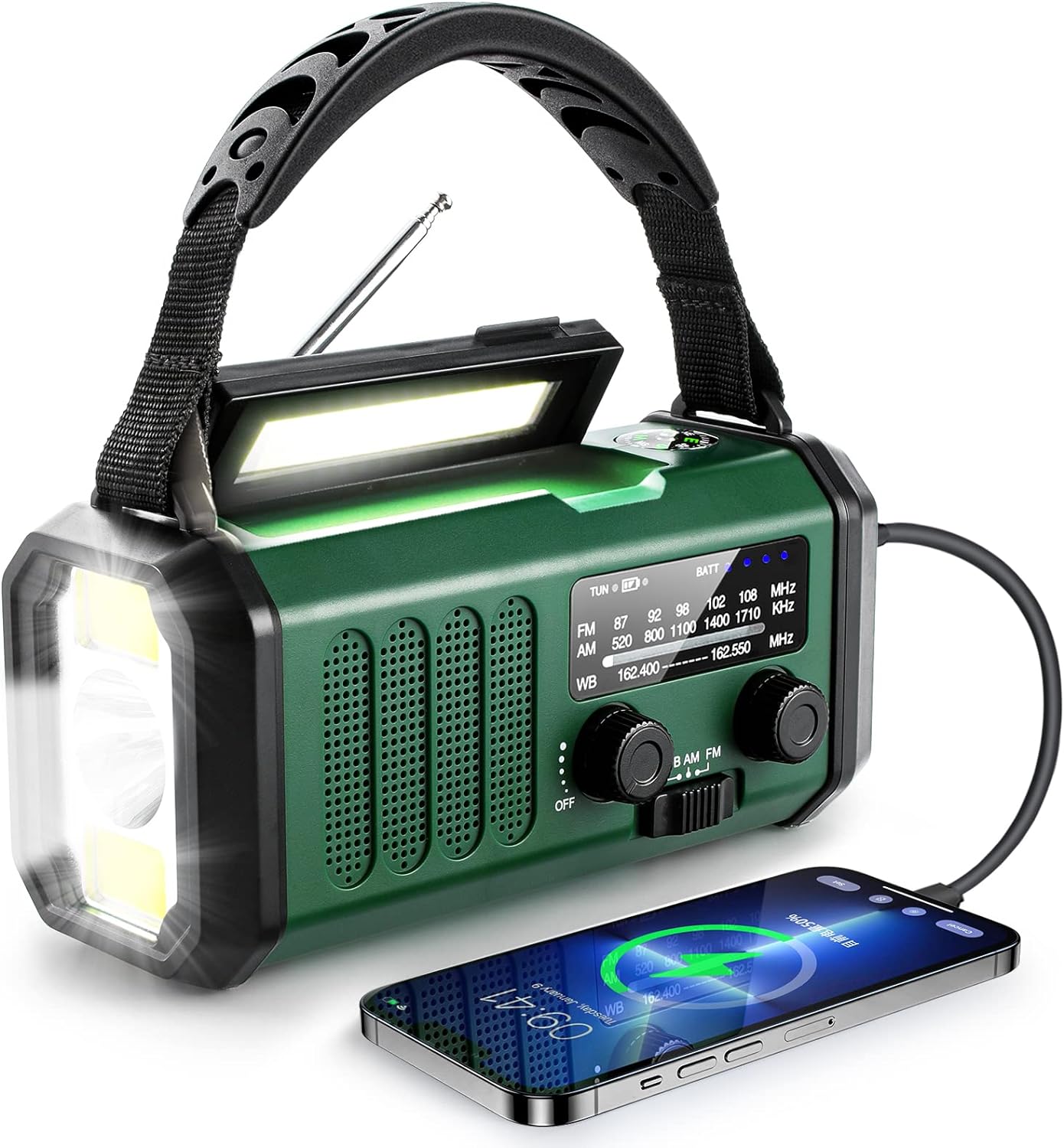 Hand Crank Emergency Radio, NOAA Weather Radio with AM/FM solar Radio,10000mAh Rechargeable Battery, Flashlight & Reading Light, SOS Cell Phone Charger for Storm, Hurricanes Indoor Outdoor Emergencies
