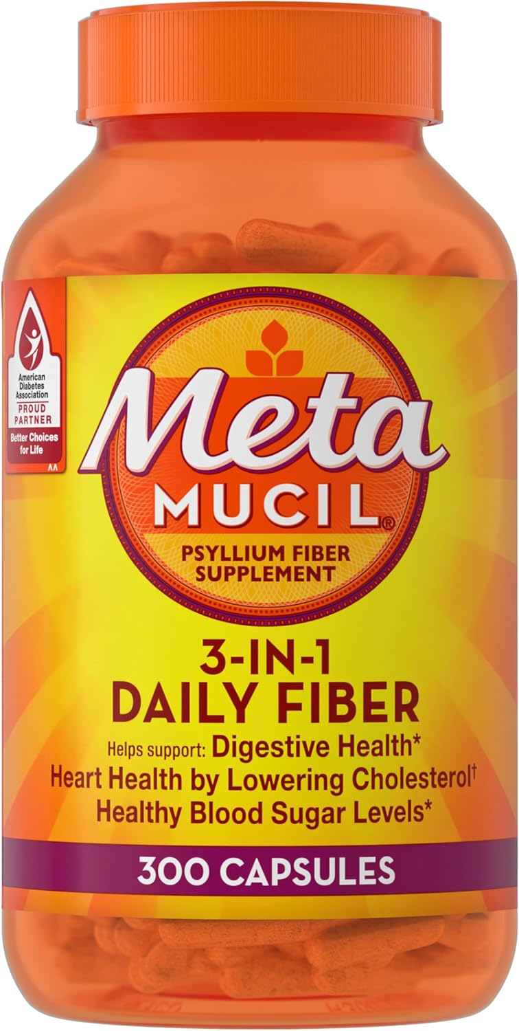 Metamucil, Psyllium Husk Capsules, 300 Capsules, 3-in-1 Fiber Supplement, Daily Psyllium Husk Fiber Capsules Help Support Digestive Health by Promoting Regularity*, Help Supplement Daily Fiber Intake