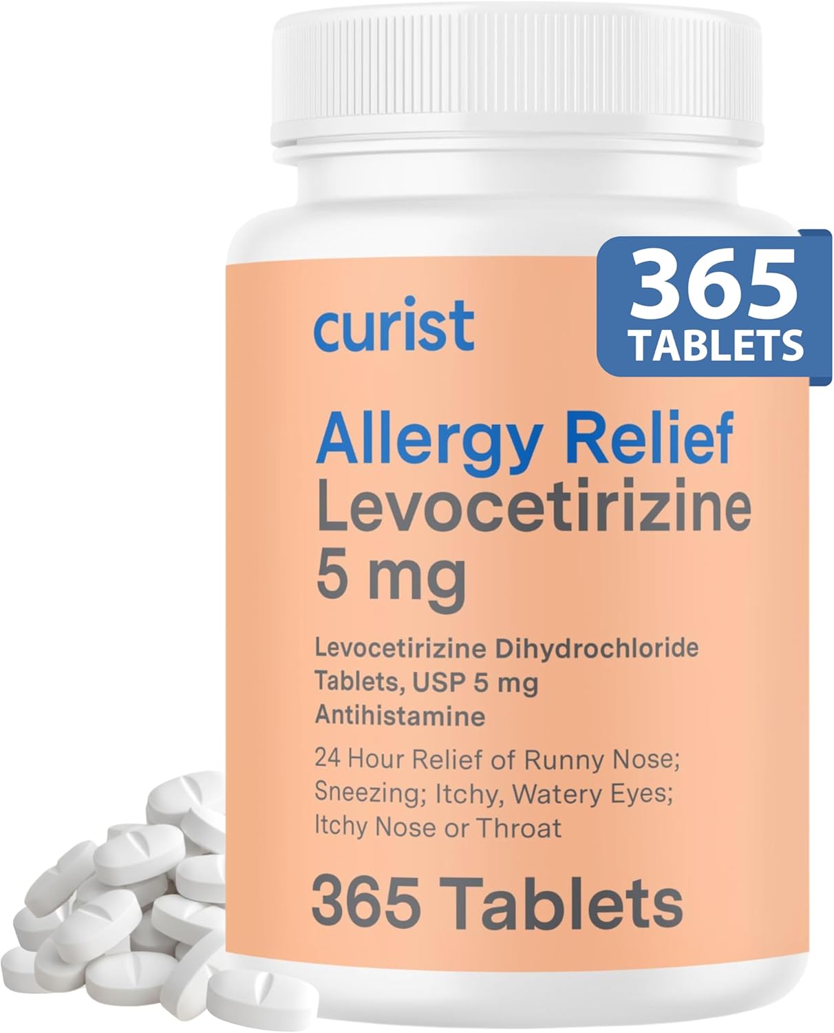 Curist Levocetirizine 5 mg (365 Tablets) Seasonal Antihistamine for Allergy Relief - 24 Hour Itch, Sneezing & Runny Nose Relief