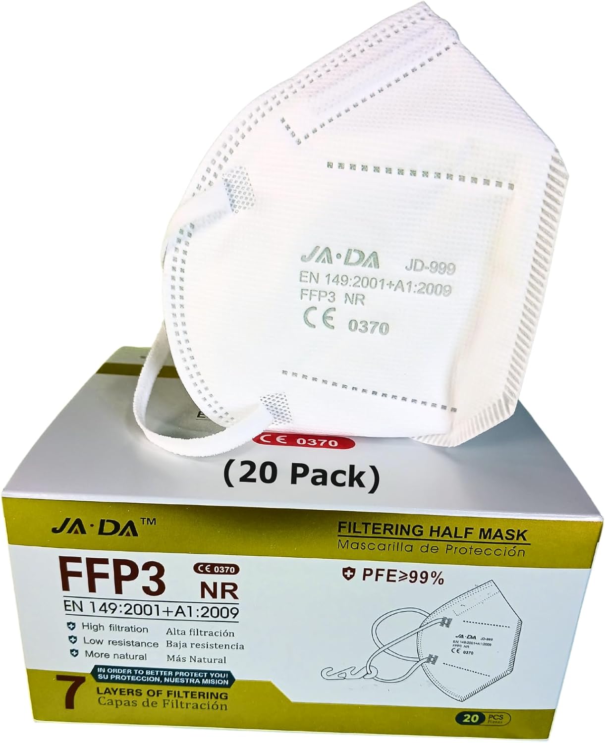 Spanner In The Works FFP3 Masks Pack of 20 With >99% Filtration Efficiency - Individually Wrapped Disposable Face Masks | Dust Masks For Sanding | Filtering Facepiece Respirator | 7 layer Facemask