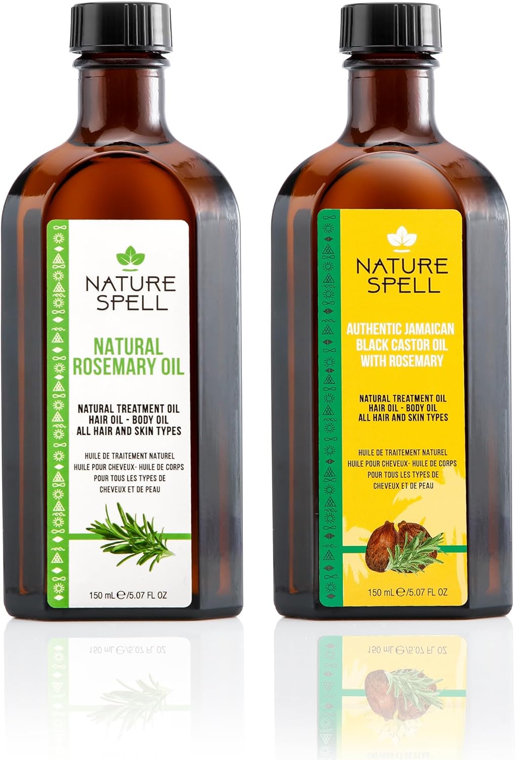 Nature Spell Rosemary Oil For Hair Growth Duo 150ml x 2, Treats Dry & Damaged Hair, Rosemary Oil Fusion Duo Pre-Diluted With Almond & Castor Oil, Made In The UK