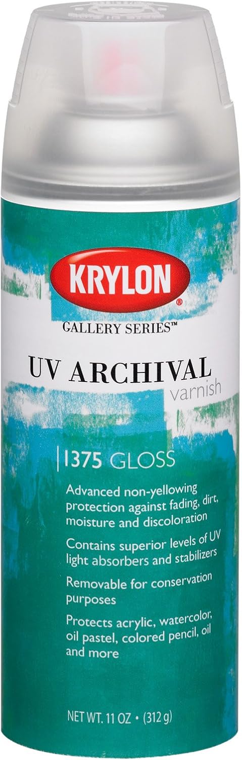 Krylon K01375000 Gallery Series UV Archival Varnish Aerosol Spray, Gloss, 11 Ounce