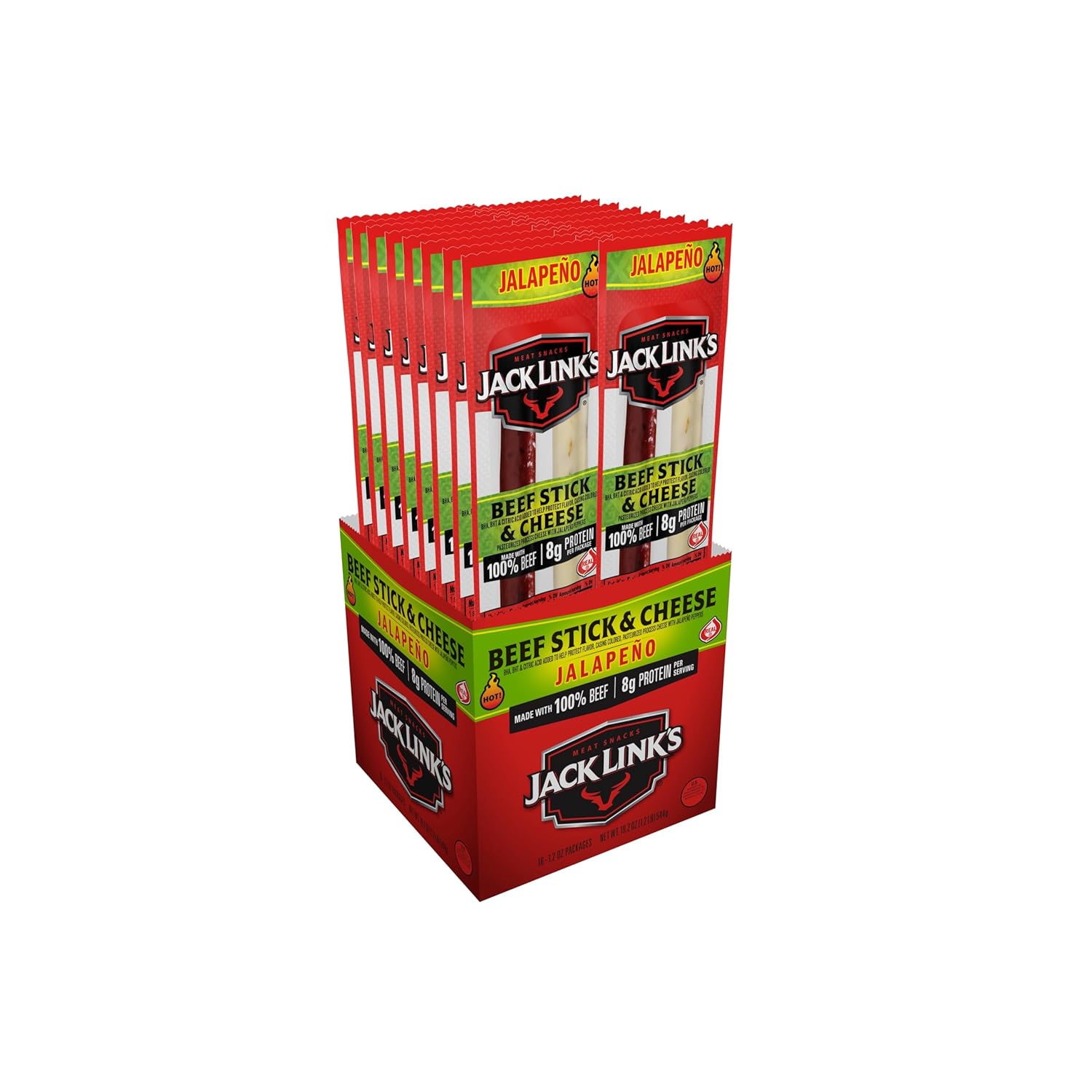 Jack Link's Jalapeno Beef & Cheese Combo, Spicy Snack Pack, Made with 100% Beef and Real Wisconsin Cheese, 8g protein, Individually Wrapped Snacks - 1.2 Ounce (Pack of 16)