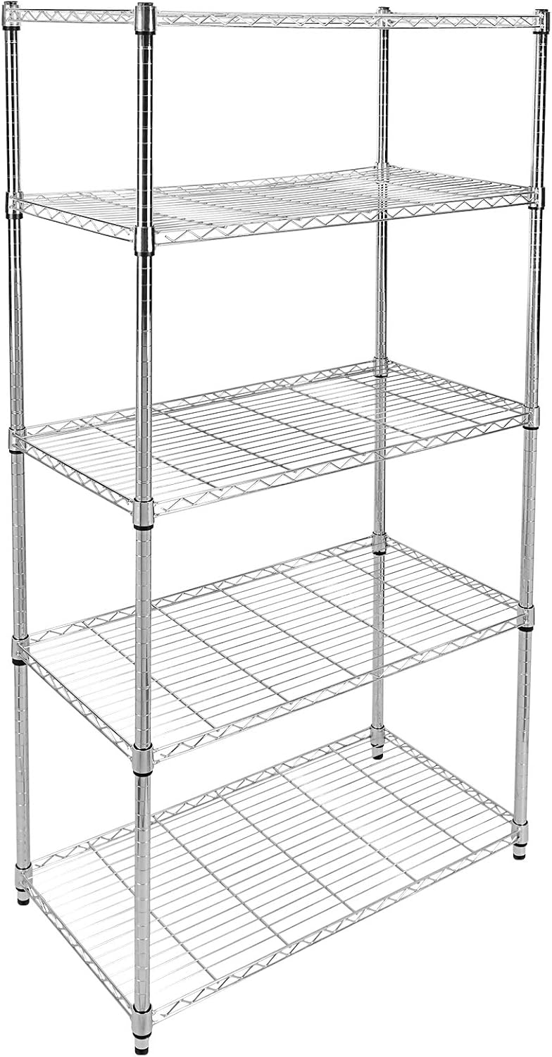 Simple Deluxe Heavy Duty 5-Shelf Storage Shelves, 1750Lb Loading Capacity, 35.43" W x 17.72" D x 70.87" H Adjustable Shelving Unit with Wheels, Chrome