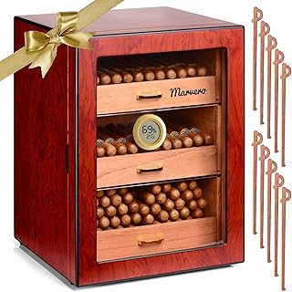 Cigar Humidors, Cedar Wood Humidor for 150 Cigars with Digital Hygrometer, Drawers, Humidifiers and Gold-Plated Hardwares. Cigar humidor Cabinet for Men Husband Father Rosewood Color
