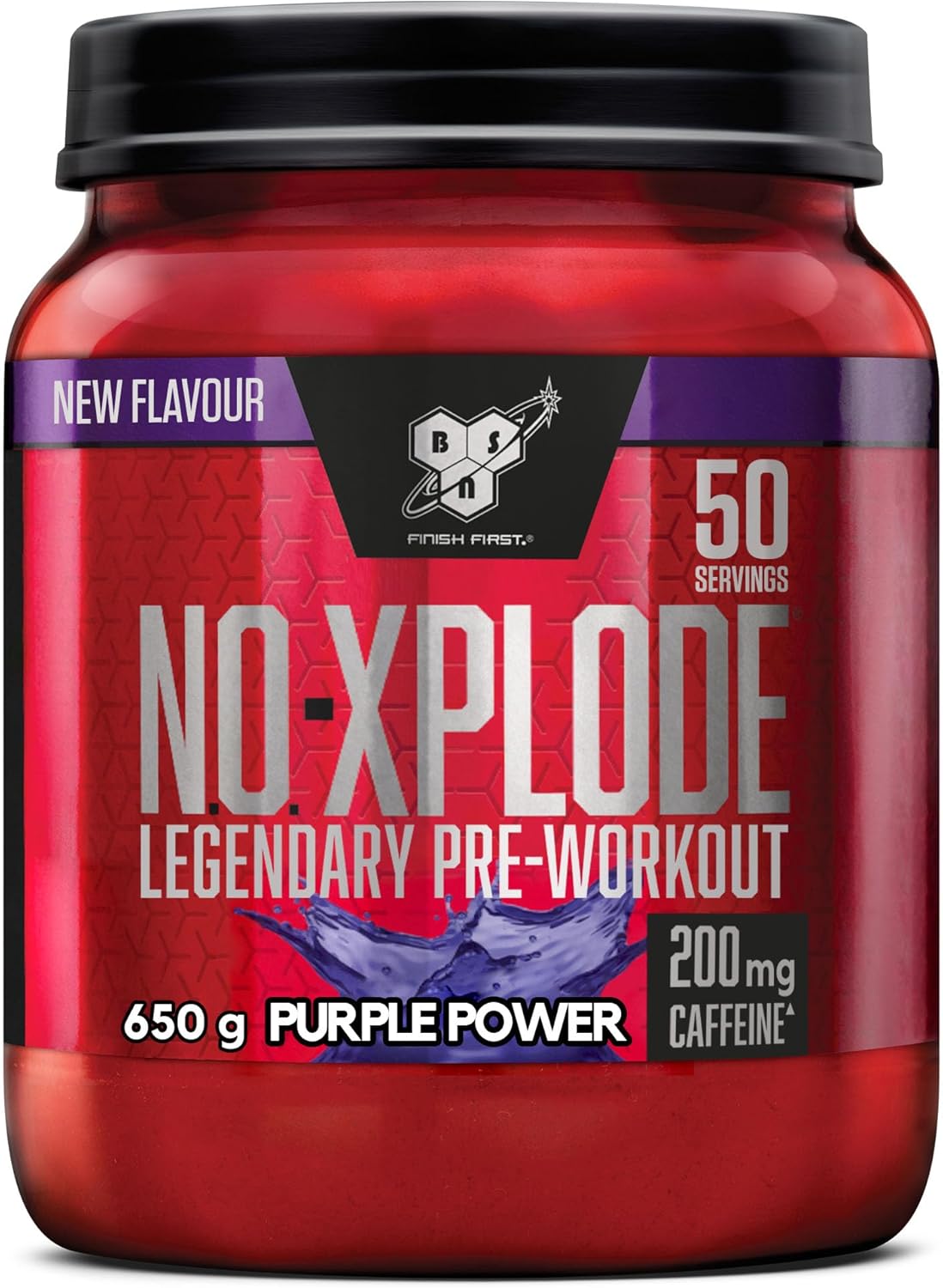 BSN Nutrition N.O.-Xplode Pre Workout Powder Food Supplement, Energy and Focus Booster with Caffeine, Amino Acids, Vitamin C and Zinc, Purple Power Flavour, 50 Servings, 650 g