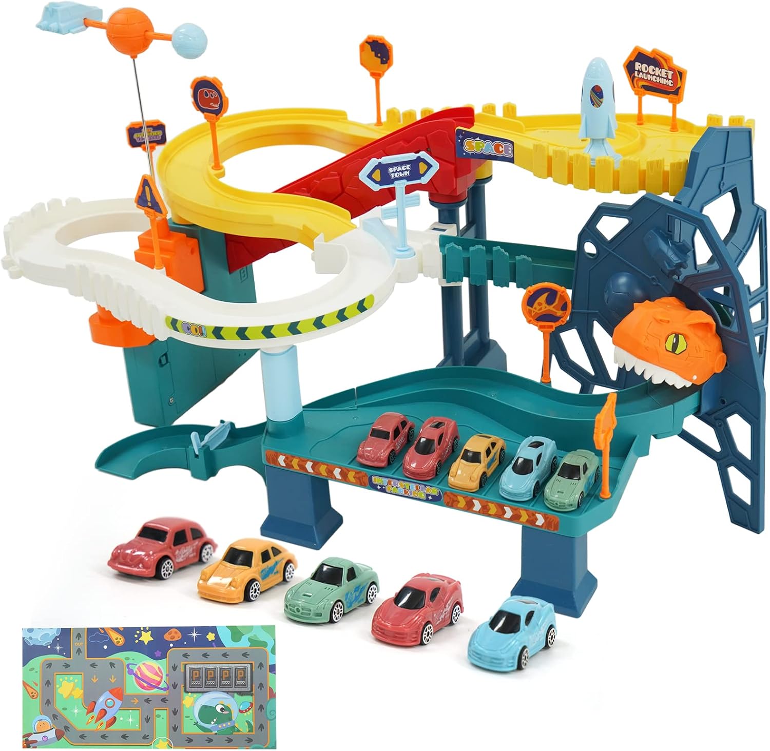 Ark miido Car Track Racing Track Kids Race Track Playset for Children from 3 Years Old with Rotating Spacecraft and 5 Mini Cars - Racing Tracks Toys for Toddlers' Birthday, for Boys