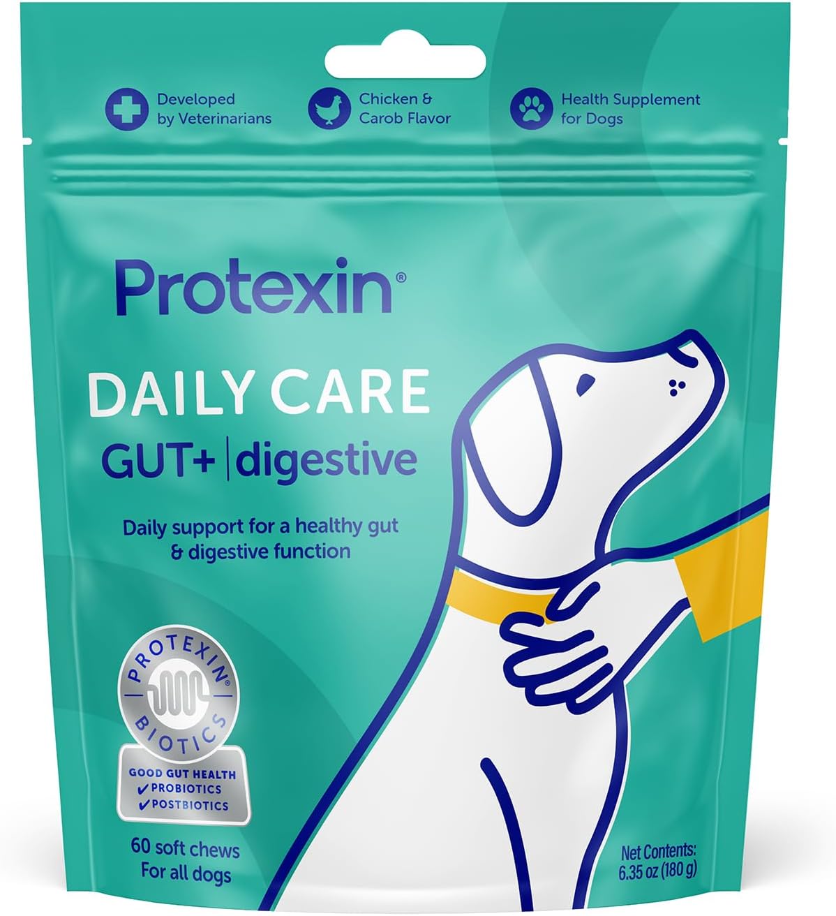 Daily Care Gut+ Digestive, 60 probiotic and postbiotic Dog Supplement Chews – Chicken and Carob Flavored