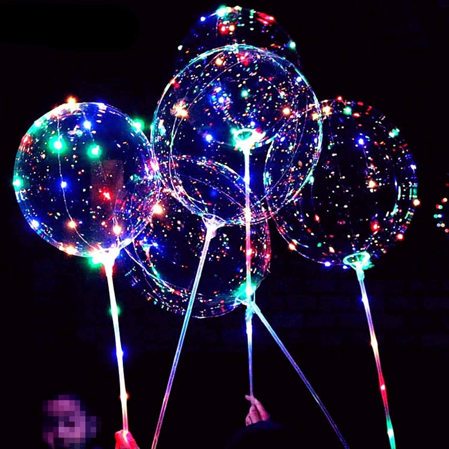 Re-usable 6 PACKS LED Light Up BoBo Balloons with Stick,3 Levels Flashing LED String Lights,20 Inches Bubble Balloons, Air Pump, for Christmas Birthday,Glow in the Dark Party Supplies Decoration