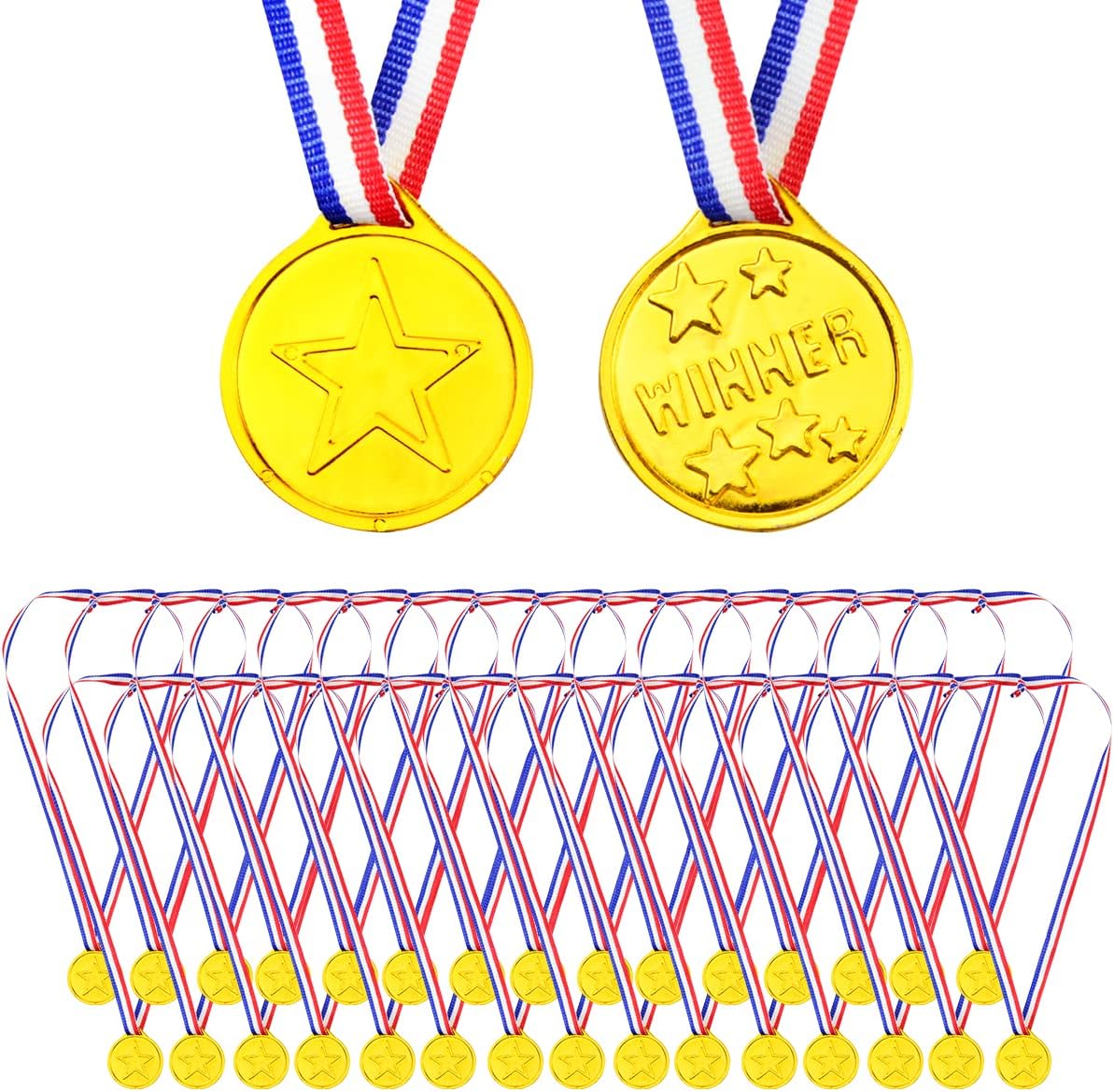 Fantasyon 30 PCS Plastic Gold Winners Medals, Kids Children's Party Award Medals with Neck Ribbons for Party Festival Sports Competition Toys Prizes Awards
