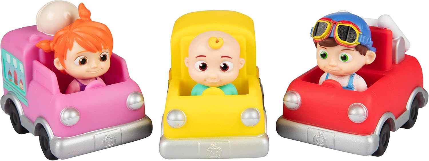 CoComelon 3" Car Vehicle 3-Pack Toy Vehicle Set - Officially Licensed - JJ, Tomtom, YoYo Figures - Gift for Preschoolers, Toddlers, Kids, Boys, Girls - 2+