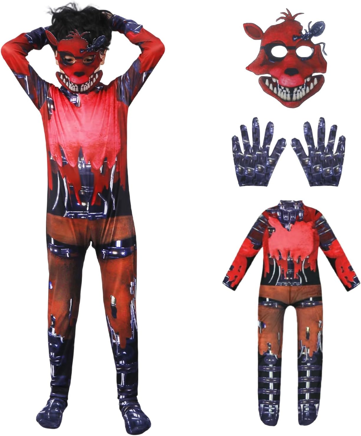 Kids Halloween Costume Boys Grils Fancy Dres Jumpsuit with Mask, Cartoon Bear Scary Outfit, Character Five-Nights at Freddy's Costume for Halloween Carnival Party Cosplay