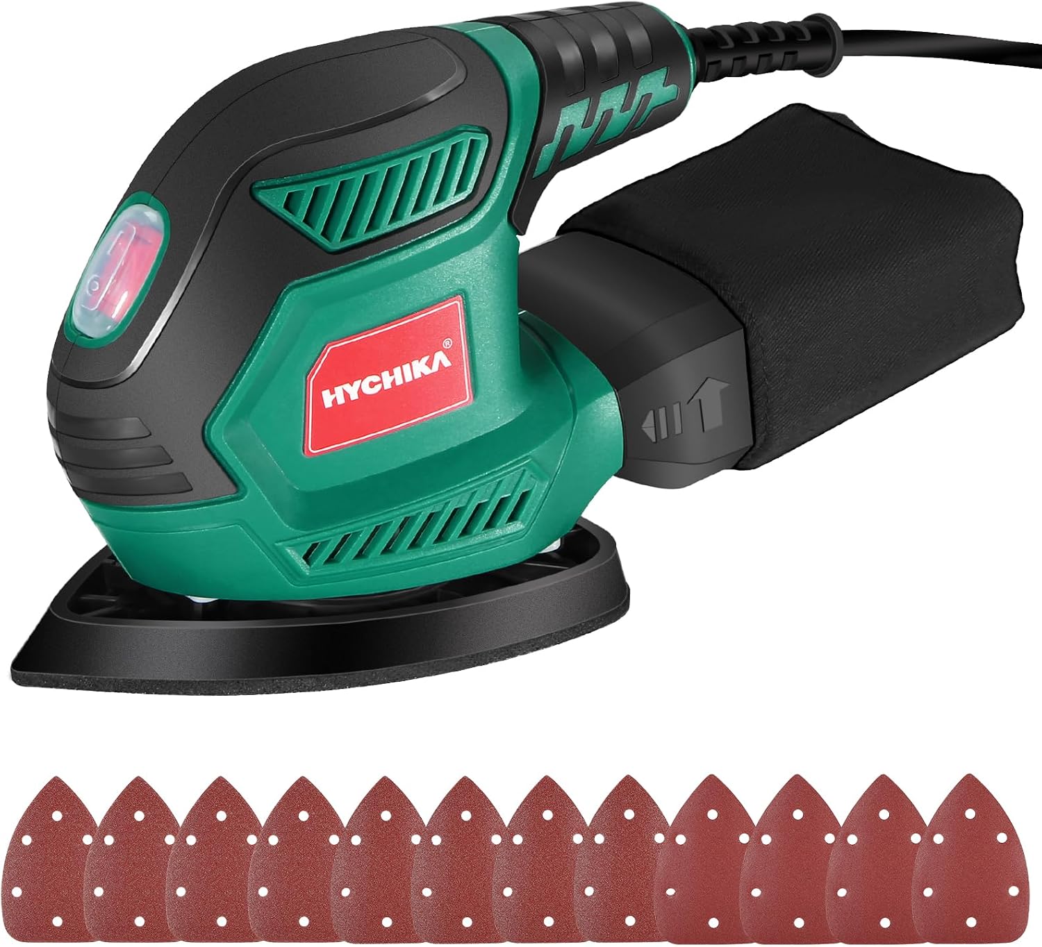 HYCHIKA Sander for Wood 200W, Electric Sander with Dust Collector, 12PCS Sandpapers, 14000RPM Compact Electric Detail Sander Ideal for Tight Space Sanding, Furniture Finishing