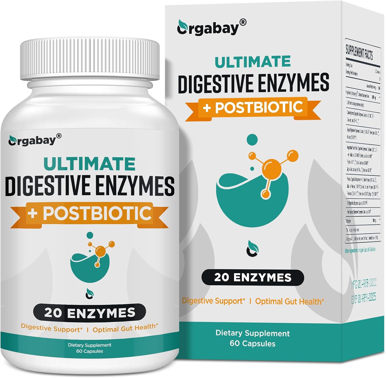 Digestive Enzymes 1000mg with Postbiotics, 20 Enzyme Blend for Bloating, Optimal Digestion and Gut Function, 60 Veggie Capsules