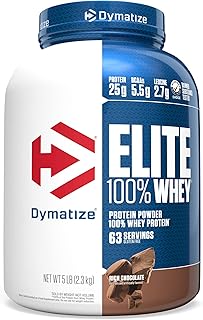 Dymatize Elite 100% Whey Protein Powder, 25g Protein, 5.5g BCAAs & 2.7 L-Leucine, Quick Absorbing & Fast Digesting for Optimal Muscle Recovery, Rich Chocolate, 5 Pound, 63 Servings